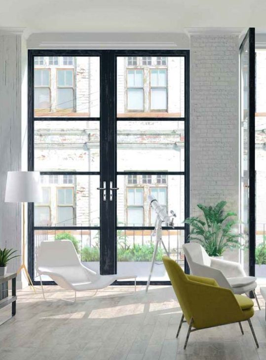 modern living room with Aluco balcony doors