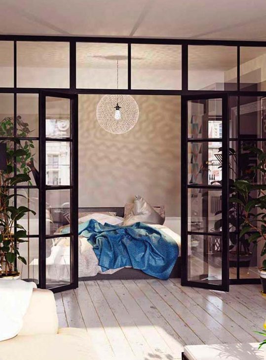 bedroom with interior aluco sectional doors